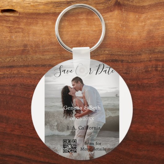 Save the date simple minimal QR scan code details  キーホルダー (正面)