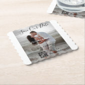 Save the date simple minimal QR scan code details  ペーパーコースター (アングル)