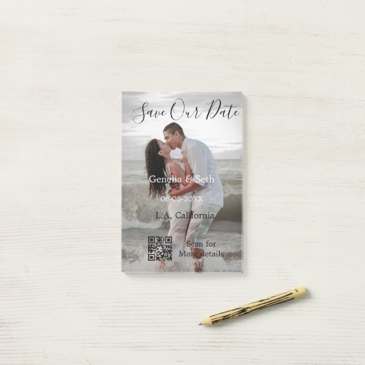 Save the date simple minimal QR scan code details  ポストイット (デスク上)