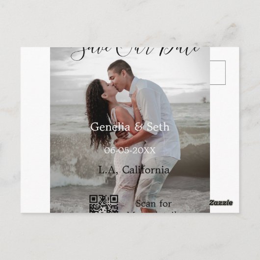 Save the date simple minimal QR scan code details ポストカード (裏面)