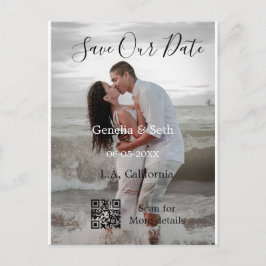 Save the date simple minimal QR scan code details  ポストカード