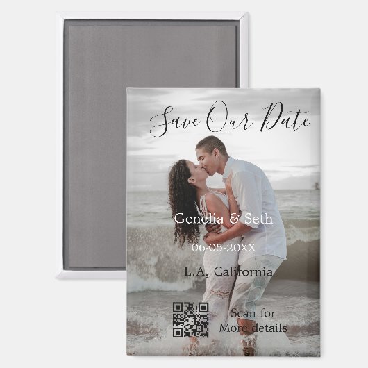 Save the date simple minimal QR scan code details  マグネット (正面/裏面)