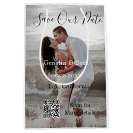 Save the date simple minimal QR scan code details  ミディアムペーパーバッグ