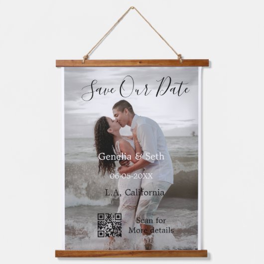 Save the date simple minimal QR scan code details  吊り下げ型タペストリー (正面)
