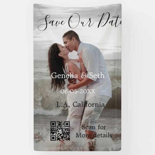 Save the date simple minimal QR scan code details  横断幕 (縦)