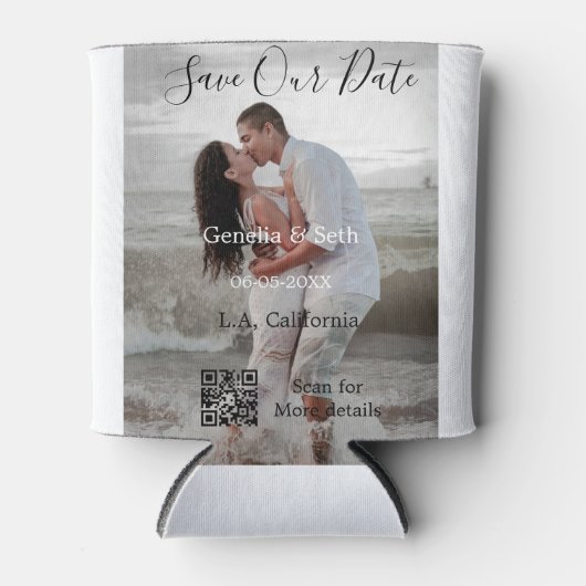 Save the date simple minimal QR scan code details  缶クーラー (正面)