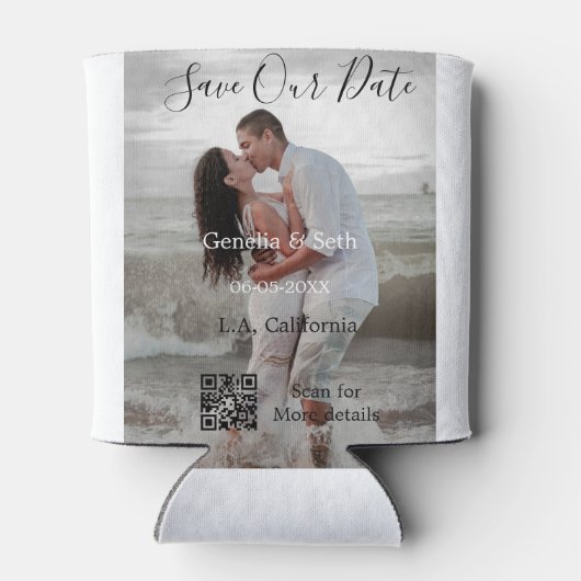 Save the date simple minimal QR scan code details  缶クーラー (裏面)