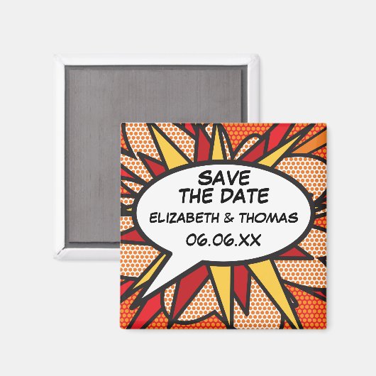 Save The Date Simple Modern Fun Comic Book マグネット (正面/裏面)