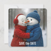 Save The Date Snowman Couple in Snowflakes カード (正面)