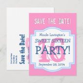 Save the Date Sweet 16 Birthday Party V001 PINK 案内ポストカード (正面/裏面)