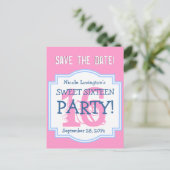 Save the Date Sweet 16 Birthday Party V001 PINK 案内ポストカード (スタンド正面)
