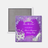 Save The Date Sweet 16 Masquerade Purple Pink マグネット (正面/裏面)