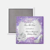 Save The Date Sweet 16 Masquerade Purple White マグネット (正面/裏面)