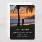 Save the Date Tropical Beach Romantic Couple 招待状 (正面/裏面)