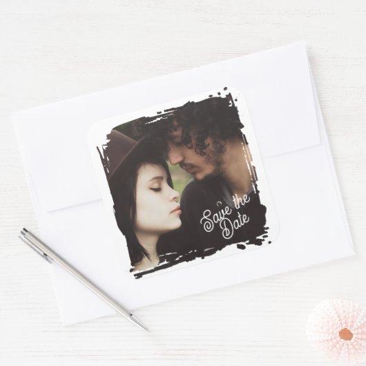 Save the Date | Unique Photo Template Wedding スクエアシール (封筒)
