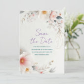 Save The Date Watercolor Floral Handwritten Script セーブザデート (スタンド正面)