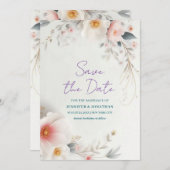Save The Date Watercolor Floral Handwritten Script セーブザデート (正面/裏面)