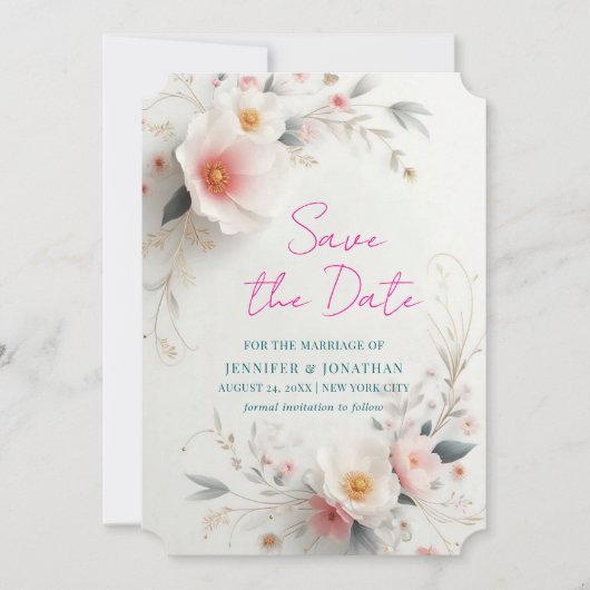 Save The Date Watercolour Aquarell Flowers Script セーブザデート (正面)