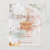 Save the Date Wedding Card | Floral Blush Peach 案内ポストカード (正面)