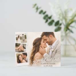 Save the Date Wedding Card Modern Script | 4 Photo ポストカード