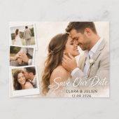Save the Date Wedding Card Modern Script | 4 Photo ポストカード (正面)