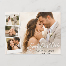 Save the Date Wedding Card Modern Script | 4 Photo ポストカード