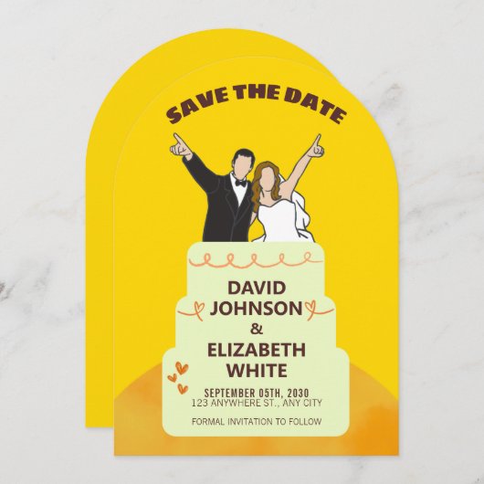 Save the Date Wedding Invitation – Bold Yellow  招待状 (正面/裏面)