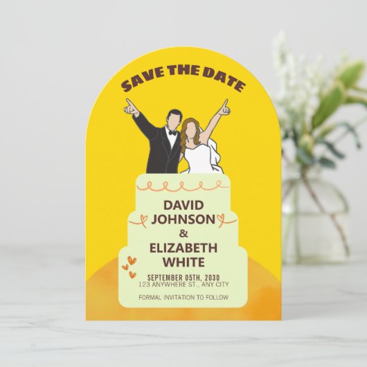 Save the Date Wedding Invitation – Bold Yellow  招待状 (スタンド正面)