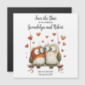 Save the Date Wedding Magnet Cute Owl Couple  (正面/裏面)