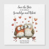 Save the Date Wedding Magnet Cute Owl Couple  (正面)