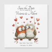 Save the Date Wedding Magnet Whimsical Owl Couple  (正面)