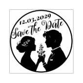 Save the Date Wedding Stamp with Newlywed Couple ラバースタンプ (インプリント)