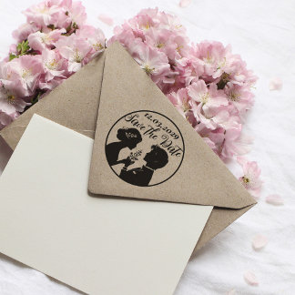 Save the Date Wedding Stamp with Newlywed Couple ラバースタンプ