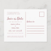 Save The Date Weddings Dustyバラシンプルモダン 案内ポストカード (裏面)