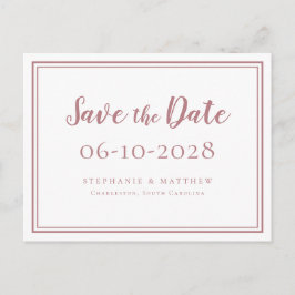 Save The Date Weddings Dustyバラシンプルモダン 案内ポストカード