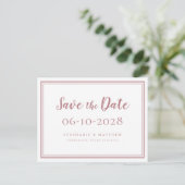 Save The Date Weddings Dustyバラシンプルモダン 案内ポストカード (スタンド正面)
