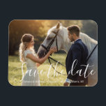 save the date white handwriting wedding photo マグネット<br><div class="desc">elegant save the date white handwriting wedding photo Magnet</div>