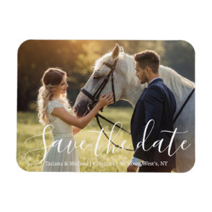 save the date white handwriting wedding photo マグネット