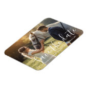 save the date white handwriting wedding photo マグネット (左側)