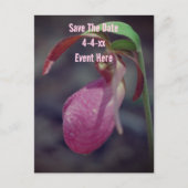 Save The Date Wild Pink Lady Slipper Flower  案内ポストカード (正面)