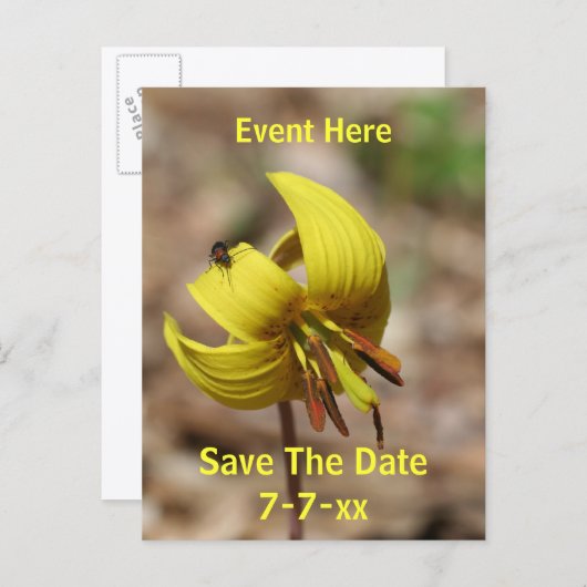 Save The Date Wild Trout Lily Flower 案内ポストカード (正面/裏面)