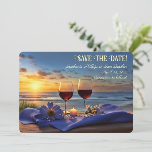 Save the Date Wine on the Beach Sunset 招待状 (スタンド正面)