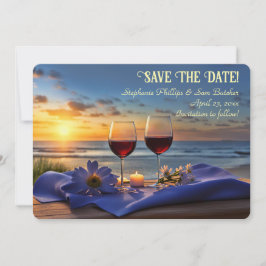Save the Date Wine on the Beach Sunset 招待状