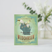 Save The Date - Wisconsin Map With Lovely Birds 案内ポストカード (スタンド正面)
