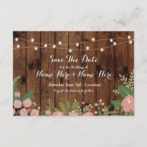 Save The Date Wood 素朴フローラLights招待状
