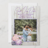 Save the Date Wood and Flowers Photo Announcement 招待状 (正面)