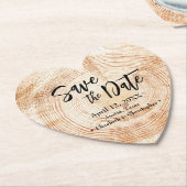 Save the date Wood grain Wedding Rustic  ペーパーコースター (アングル)