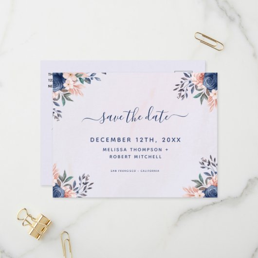 Save the Dates Summer Soft Pastelフローラはがき インビテーションポストカード (正面/裏面インサイチュ)