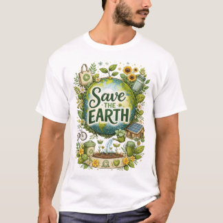 Save the Earth – Eco-Friendly Nature Illustration Tシャツ