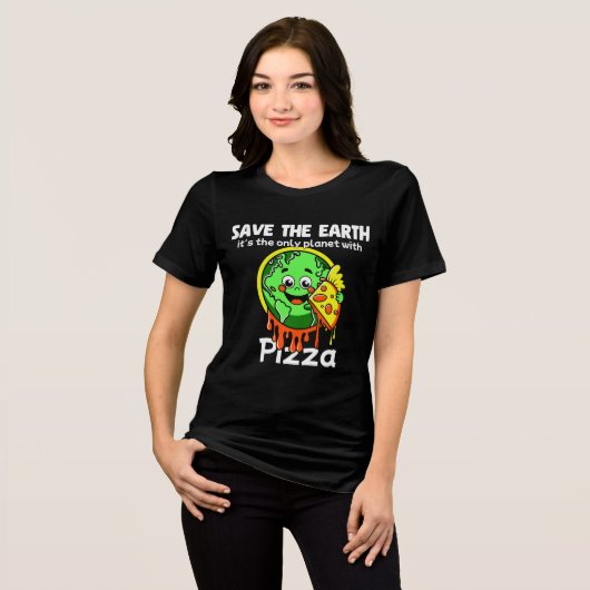 Save The Earth Funny Pizza T-Shirt トライブレンドＴシャツ (正面全面)